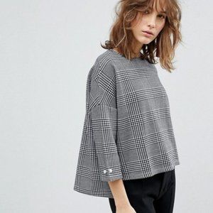 ASOS Black and White Plaid Boxy Blouse